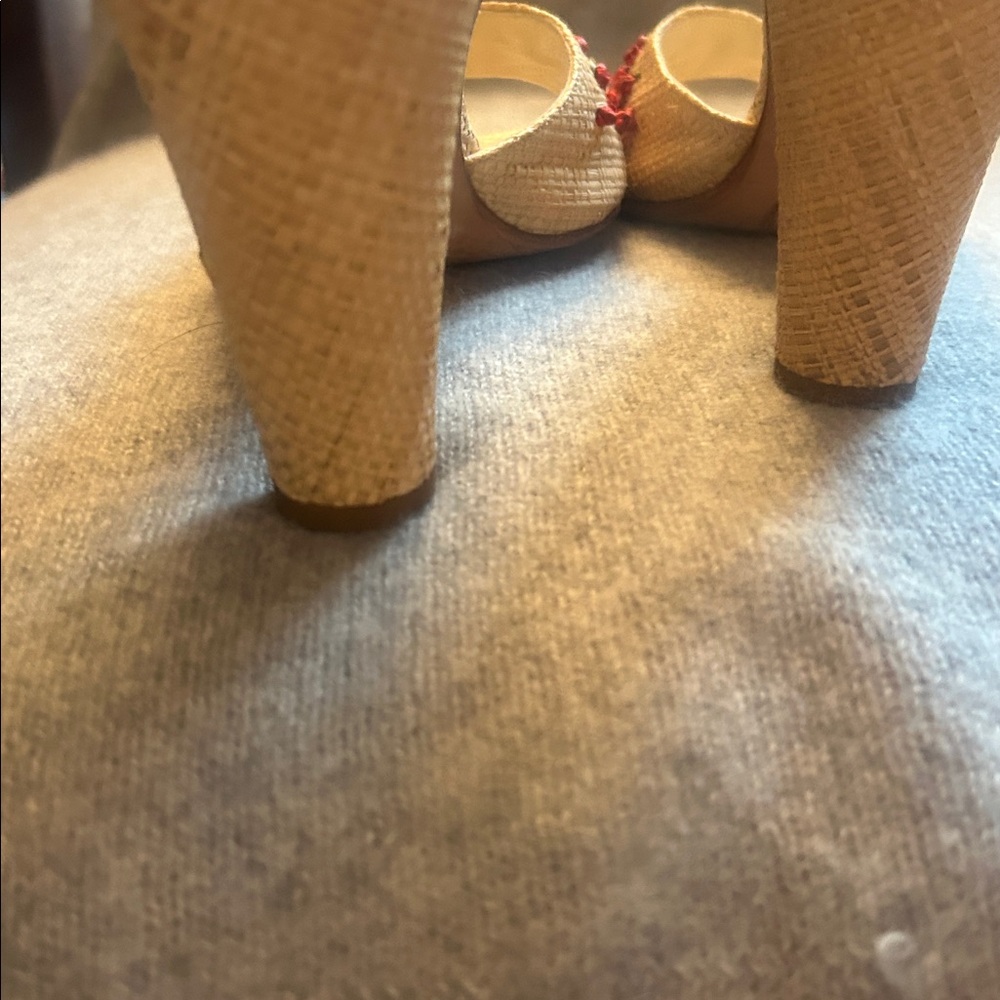 Anne Klein Beige and Red Embellished Heels - Picture 2 of 5